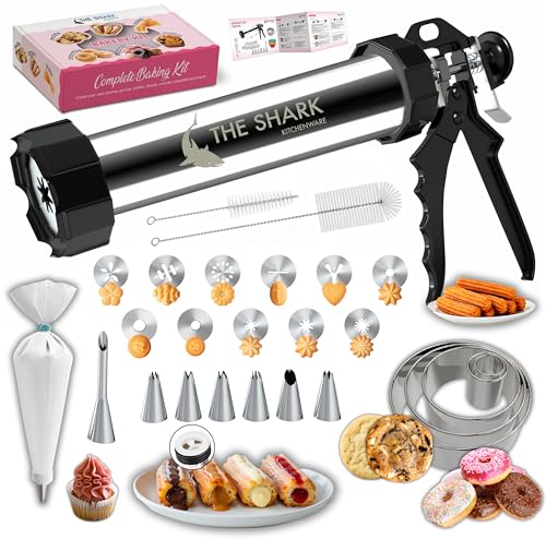 Churro Maker Machine & Spritz Cookie Press Gun Kit – 304 Stainless Steel, Easy to Clean & Large Capacity – Make Authentic Churros & Cookies at Home – Ideal Baking Tool for Families, Chefs & Beginners