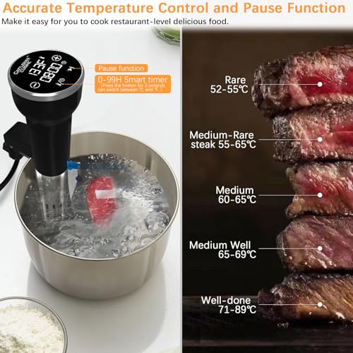 CATTLEMAN Sous Vide Machine Wi-Fi, 1000W, IPX7 Waterproof, Sous Vide Cooker, Immersion Circulator, Suvee Cooker Kit with 30 Vacuum Bags, Vacuum Pump, Cookbook, Accurate Temperature&Timer