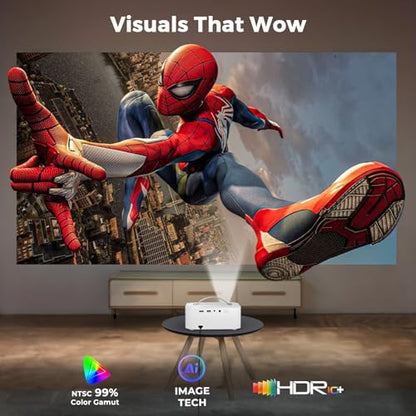 [5000+ Official-Apps & AI Auto Focus & 50W Dolby Audio] Outdoor-Projector-4k with WiFi and Bluetooth, AI Movin 2.0 OS Smart Projector with HDR10+, Lisowod Portable 4K Proyector 2026 Upgraded