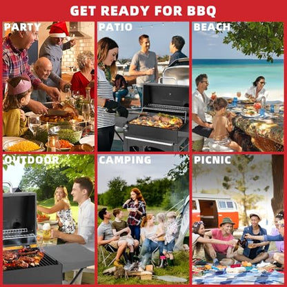 Kendane Charcoal Grill with Side Shelf, 353 Sq.Inch Cooking Area,Large Smoker Barbecue Grill with Warming Rack,Outdoor BBQ Grill with Charcoal Tray for Yard, Camping, Picnic