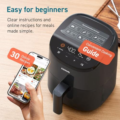 Cosori Air Fryer 2.1 QT, Small & Mini 4-in-1 airfryer Ideal for Simple Meals and Snack, Easy to Leftover Food to Crispy, Up to 97% Less Oil, 30 In-App Recipes, Nonstick & Dishwasher-Safe Basket