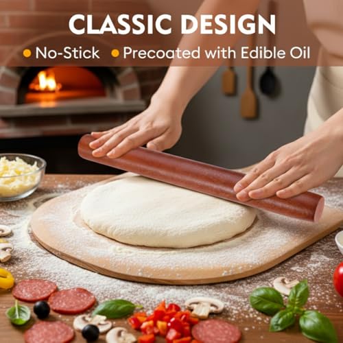 KinShare 17-inch Wood Rolling Pin, Non-Stick Rolling Pin for Baking, Natural Sapele Dough Roller for Pizza, Fondant, Pie, Cookie, Pastry, Essential Kitchen Tool