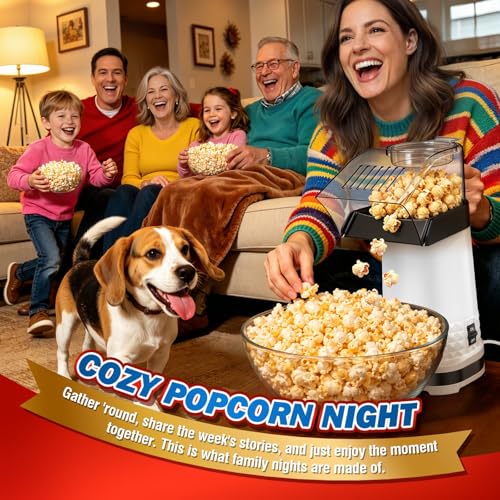 4.5Qt Hot Air Popcorn Popper - Oil-Free Healthy Popcorn Machine with Butter Melting Tray, Measuring Cup & One-Touch Switch, ETL Certified Popcorn Maker for Home, Movie Night, Party (White)