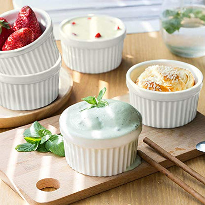 Foraineam Set of 12 Pcs 6 oz Porcelain Souffle Dishes, White Ramekins Bakeware Set Dessert Custard Baking Cups for Baking, Cooking, Serving and More