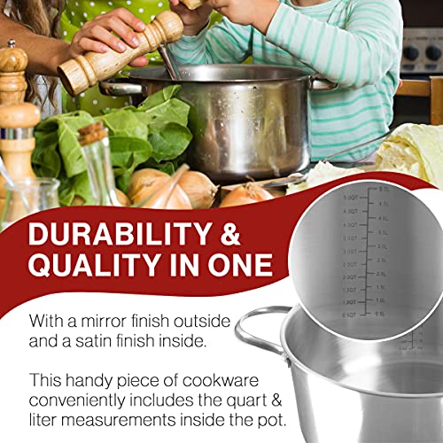 6 Quart Stock Pot-Stainless Steel Pot with Lid-Compatible with Electric, Gas, Induction or Gas Cooktops-Cookware by Classic Cuisine