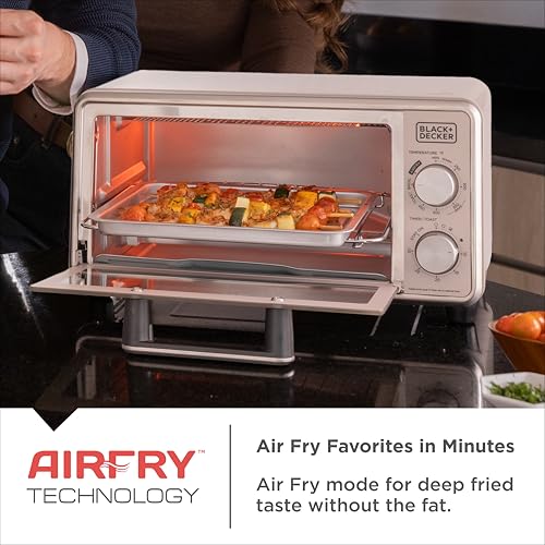 BLACK+DECKER Crisp N Bake™ PRO 4-Slice Digital Air Fry Toaster Oven, 5 Cooking Functions, Convection Countertop Oven, Fits 10” Pizza or 9” Cake Pan, 30-Minute Timer + Stay On, Stainless Steel Accents