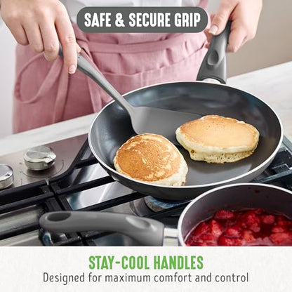 GreenLife Essentials 12 Piece Cookware Set, PFAS-Free Ceramic Nonstick Pots & Pans, Induction Ready for All Cooktops, Kitchen Cooking & Serving Utensils, Dishwasher Safe, Charcoal Gray