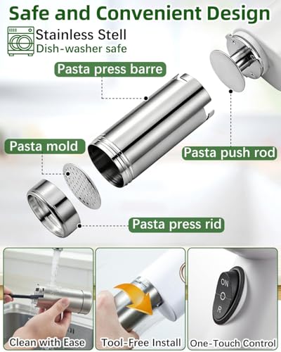 Electric Pasta Maker Machine, Potato Ricer 5-in-1 Automatic Noodle Maker Machine with Powerful Motor, Cordless Handheld Noodle Machine for Kitchen Home Restaurant (White)