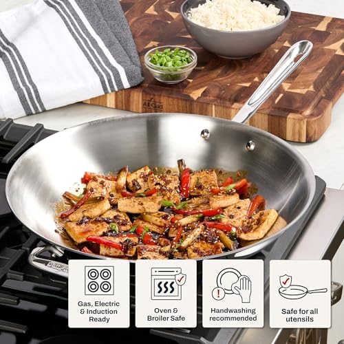 All-Clad D3® Stainless Steel 14 inch Wok Pan- Made in the USA- The Original Bonded Professional Cookware- Oven Safe & Induction Compatible