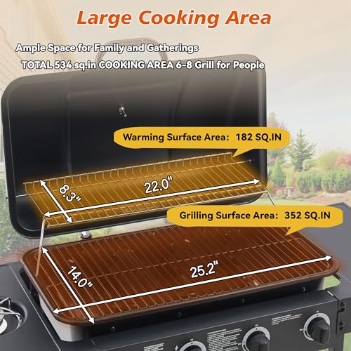 4 Burner Gas Grills, Outdoor Cooking Propane Gas Grills with Side Burner 24000 BTU, BBQ Propane Gas Grill with Enameled Grates & Side Tables for Kitchen Patio Backyard (4 Burner)