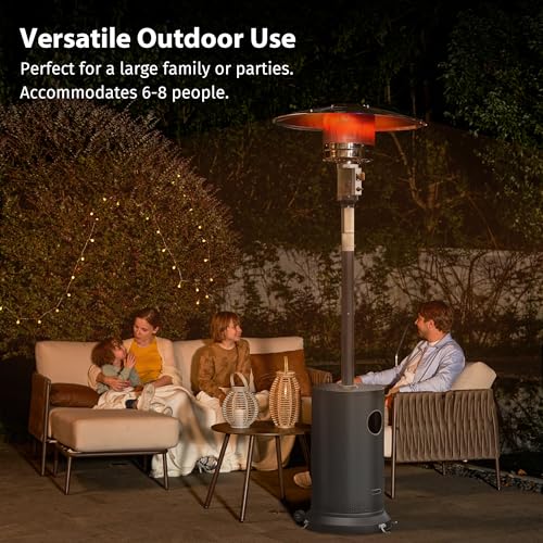 EAST OAK 50,000 BTU Patio Heater for Outdoor Use with Round Table Design, Double-Layer Stainless Steel Burner, Wheels, Triple Protection System, Outdoor Heater for Home and Residential, Black