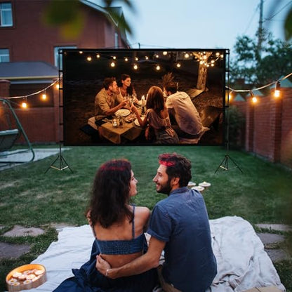 120 Inch Projector Screen with Stand, 16:9 4K HD Portable Projector Screen, Indoor Outdoor Front/Rear with Carry Bag for Home Theater Backyard Camping Movie Night