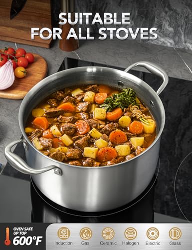 MICHELANGELO Tri-ply Stainless Steel Stock Pot with Lid - 6 Quart, Nonstick Cooking Pot with Honeycomb Interior, Heavy Duty Stockpot, Compatible with All Cooktops