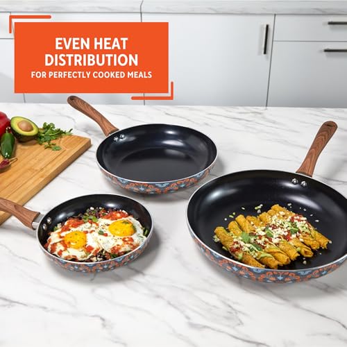 IMUSA Nonstick Ceramic Cookware Set 3-Piece 7in/9in/11in, with Soft-Touch Handles, Aluminum, Black