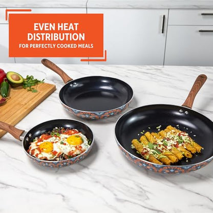 IMUSA Nonstick Ceramic Cookware Set 3-Piece 7in/9in/11in, with Soft-Touch Handles, Aluminum, Black