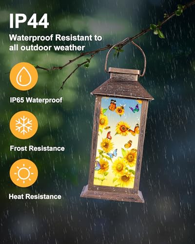 Sunflower Solar Lanterns Outdoor Waterproof Garden Decor Birthday Gifts for Women Mom Grandma Sister, Hanging LED Plastic Solar Lights Outside Decorative for Yard Patio Backyard Lawn Decorations