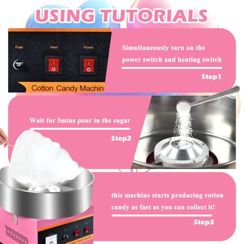 Commercial Cotton Candy Machine,110V 1000W Cotton Candy Maker, Candy Floss Maker,Making marshmallows,with Stainless Steel Bowl, Sugar Scoop,Anti-Rust Coating, for Family Party, Kids Birthday.