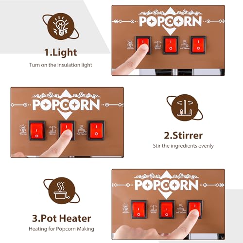 12oz Popcorn Machine Cart with Candy Dispenser, Brown Antique White