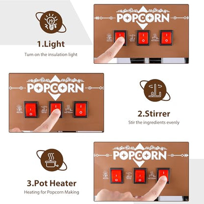 12oz Popcorn Machine Cart with Candy Dispenser, Brown Antique White