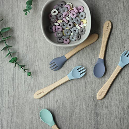 Ginbear Silicone Baby Spoons and Forks Self-feeding 12-18 Months, Soft-Tip Baby Flatware Sets for Girl, Toddler Feeding Utensils for Child, 4 Piece Set (Mauve/Pink)