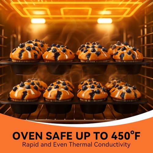 Yoehka 2 Pack Muffin Pan for Baking, Nonstick Cupcake Pan Set, Standard 12-Cups Muffin Tin for Baking Cupcakes, Carbon Steel Baking Supplies