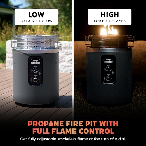 Ninja Fireside360™ Outdoor Heater & Fire Pit | 3 Modes: Flame, Heat, Flame & Heat | Portable for Patio, Deck, Camping | Easy Control Smokeless Flames | Push to Start Ignition | Charcoal | OF101AMZ