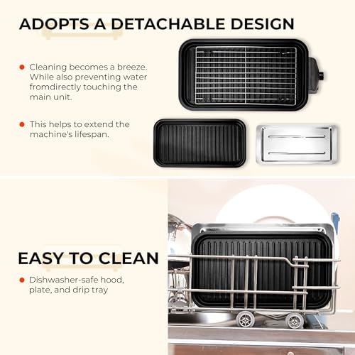 Pukomc Electric Indoor Grill,2 in 1 Indoor Grills for Kitchen with Grill Net & Non-Stick Cooking Removable Plate, Temperature Control, Dishwasher Safe, 1700W Black