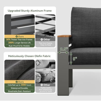 Aoxun Patio Furniture Set, Aluminum Outdoor Furniture with Oversized Seats