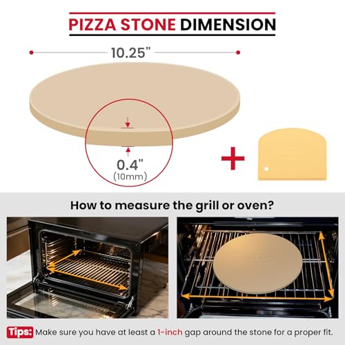 Unicook Round Pizza Stone 10.25 Inch, Small Bread Baking Stone for Oven Grill, Perfect Size for Baking Crisp Crust Personal Pizza, Bread, Cookies and More
