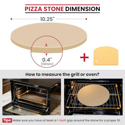 Unicook Round Pizza Stone 10.25 Inch, Small Bread Baking Stone for Oven Grill, Perfect Size for Baking Crisp Crust Personal Pizza, Bread, Cookies and More