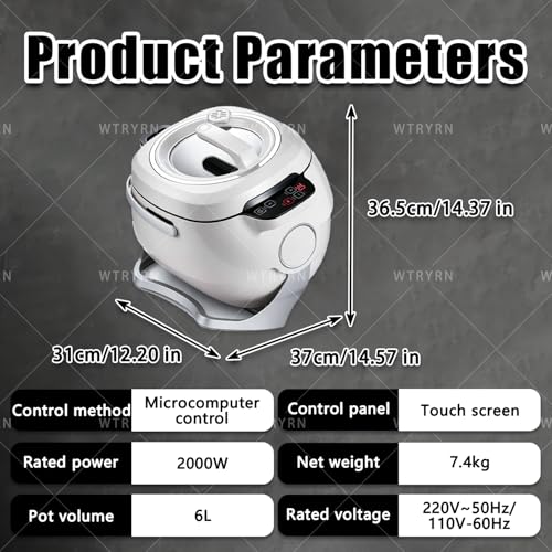 WTRYRN Automatic Cooking Machine Auto Stir Fry Wok, 2000W 6L Large Capacity, 360° Rotation 3 Speed Adjustable, Multifunctional for Home Kitchen Restaurant Cooking