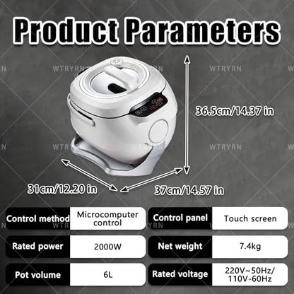 WTRYRN Automatic Cooking Machine Auto Stir Fry Wok, 2000W 6L Large Capacity, 360° Rotation 3 Speed Adjustable, Multifunctional for Home Kitchen Restaurant Cooking