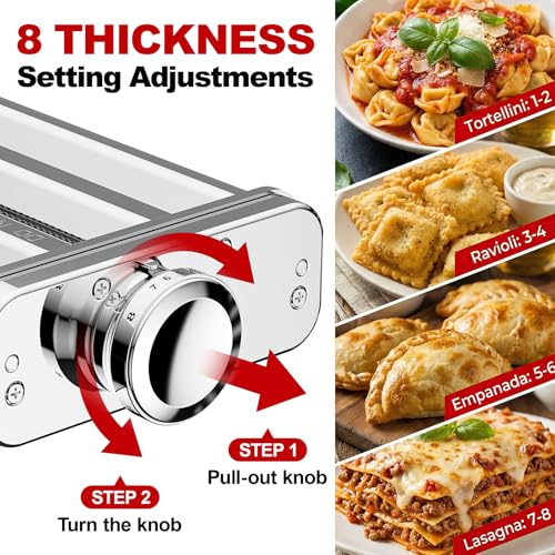 GVODE Electric Pasta Maker - 3-in-1 All Metal Pasta Sheet Roller & Cutter Set 700W Max Motor, includes Fettuccine & Spaghetti Maker with Cleaning Brush and Roller Guider, Stainless Steel Silver