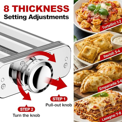 GVODE Electric Pasta Maker - 3-in-1 All Metal Pasta Sheet Roller & Cutter Set 700W Max Motor, includes Fettuccine & Spaghetti Maker with Cleaning Brush and Roller Guider, Stainless Steel Silver