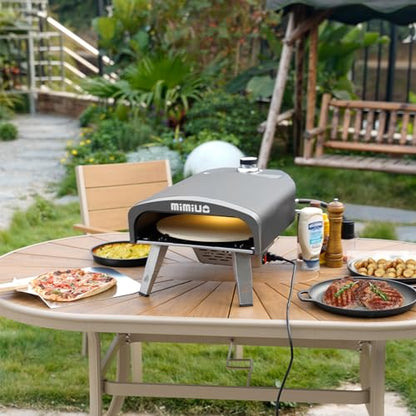 Mimiuo Outdoor Gas Pizza Oven with Automatic Rotating Stone - 39 lbs Heavy Duty Propane Pizza Stove 14 Inch for Backyard Camping, Bakes Pizza in 60 Seconds, Includes Pizza Stone, Peel & Cover