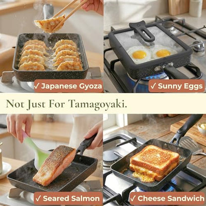 HAPPI STUDIO Tamagoyaki Pan - Japanese Omelette Pan Nonstick PFOA-Free - Japanese Egg Pan - Omelet Pan - Square Frying Pan Rolled Omelette Egg Roll - Tamago Skillet 7x6 All Stovetops