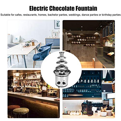 Stainless Steel Chocolate Fountain Chocolate Fondue Maker Four layer Chocolate Fondue Machine large capacity easy to for cafes restaurants(British Flag Type), chocolate fountain