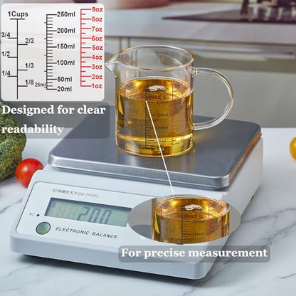 Ackers BORO3.3 Glass Measuring Cup-[Insulated handle | V-Shaped Spout]-Made of High Borosilicate Glass Measuring Cup for Kitchen or Restaurant, Easy to Read, 250 ML (8 Oz, 1 Cup)