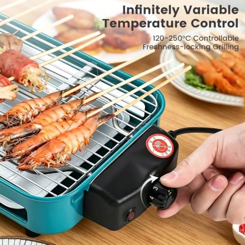 Electric Indoor Grill, 1500W Smokeless Barbecue BBQ Grill for Kitchen with Net, Fast Heat Up Power & Adjustable Temperature, for Beef, Salmon & Sausage Griddle