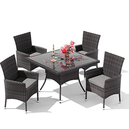 RTDTD 15 Pieces Outdoor Patio Dining Set,Patio Table and Chairs Rattan Outdoor Patio Furniture Set with Umbrella Hole,Dining Table Set for 12 with Chairs for Backyard,Garden and Kitchen,Grey