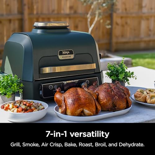 Ninja Woodfire Pro Connect XL Outdoor Grill & Smoker | Bluetooth, App Enabled | 7-in-1 Grill, BBQ Smoker, Outdoor Air Fryer | Woodfire Technology | Built-In Thermometer | Black & Gold | OG951BK1
