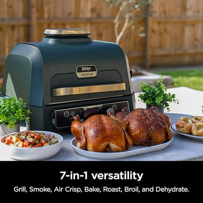 Ninja Woodfire Pro Connect XL Outdoor Grill & Smoker | Bluetooth, App Enabled | 7-in-1 Grill, BBQ Smoker, Outdoor Air Fryer | Woodfire Technology | Built-In Thermometer | Black & Gold | OG951BK1