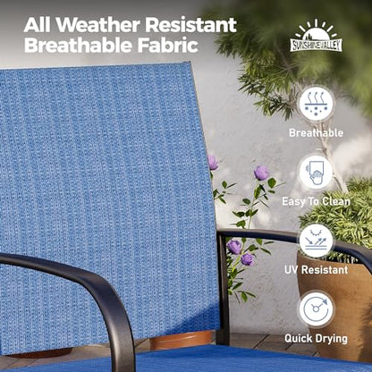 SUNSHINE VALLEY 5 Piece Patio Dining Set for 4, 37”x37” Square Table with Umbrella Hole and 4 Metal Blue Chairs, Outdoor Table and Chairs Set for Lawn Backyard and Deck