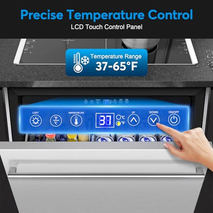 FoMup Under Counter Beverage Refrigerator 24 Inch, Outdoor Drawer Fridge Stainless Steel with Temperature Control for Home, Outdoor Patio and Commercial Use