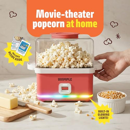 Wumple Popcorn Machine with Bowl - 12 Cup Electric Popcorn Maker for Home Movie Nights & Parties - Countertop Popcorn Popper - Red