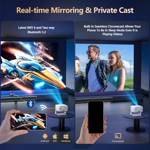 [3500 Ultra Bright/Official Apps Downloads/65W Dolby Audio/4K Support] Smart Outdoor Projector with WiFi and Bluetooth, Auto Focus, All-in-One Streaming Apps Proyector, 2026 Upgraded from Grey Model