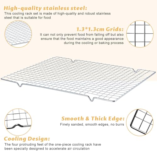 Gymdin Baking Sheet with Cooling Racks - 17'' x 11" x 0.5" Carbon Steel Cookie Sheets for Baking [2 Sheets + 2 Racks], Nonstick Baking Pans, Perfect for Baking, Roasting, and More