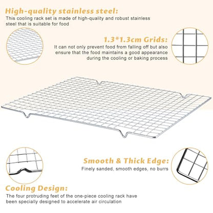 Gymdin Baking Sheet with Cooling Racks - 17'' x 11" x 0.5" Carbon Steel Cookie Sheets for Baking [2 Sheets + 2 Racks], Nonstick Baking Pans, Perfect for Baking, Roasting, and More