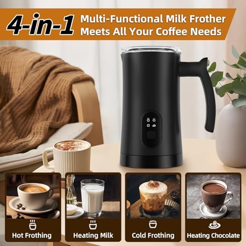 MUMAO Milk Frother, 4-in-1 Electric Milk Steamer, 350ml/11.8oz Automatic Frother for Coffee, Warm and Cold Foam Maker for Latte, Cappuccino and Hot Chocolate (Black)