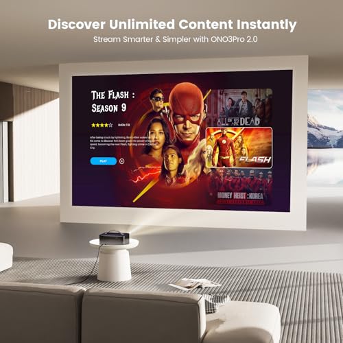 Projector-4K with WiFi and Bluetooth: [Pro-Level Brightness/50W DoIby/Built-in APPs] Outdoor-Projector Smart OS 2.0&AI Auto Focus, ONOAYO Portable Proyector Compatible with Netflix/YouTube/PrimeVideo